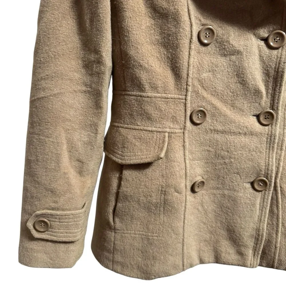 ST. JOHN’S BAY Vintage Wool Peacoat double-breasted Lined‎ Coat Brown Sz Small